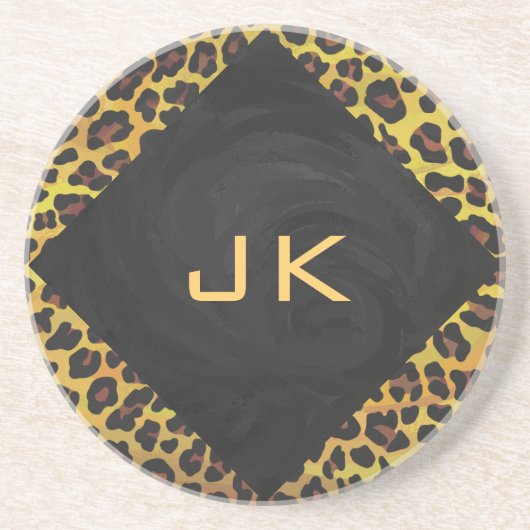 Monogram met luipaard bruin en geel zandsteen onderzetter (Voorkant)