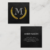Monogram met Luxe elementen Faux leder Vierkante Visitekaartje (Voorkant / Achterkant)