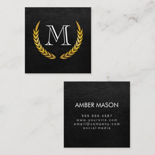 Monogram met Luxe elementen Faux leder Vierkante Visitekaartje (Voorkant / Achterkant)