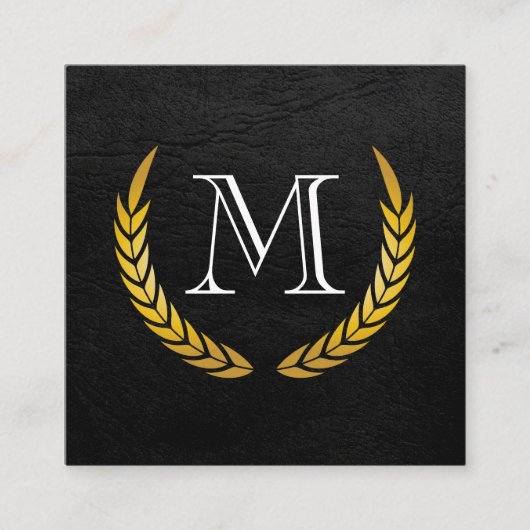Monogram met Luxe elementen Faux leder Vierkante Visitekaartje (Voorkant)