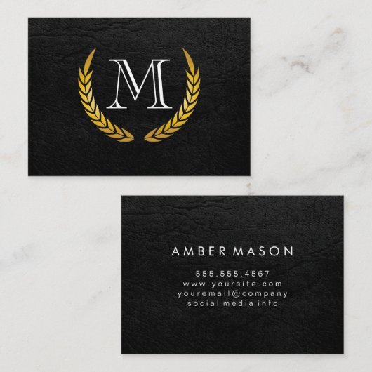 Monogram met Luxe elementen Faux leder Visitekaartje (Voorkant / Achterkant)