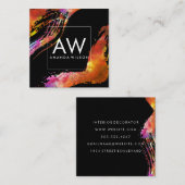 Monogram met modern waterverfborstel vierkante visitekaartje (Voorkant / Achterkant)