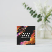 Monogram met modern waterverfborstel vierkante visitekaartje (Staand voorkant)