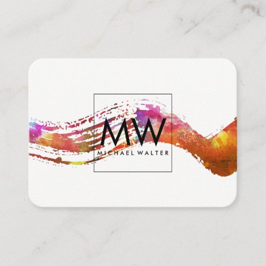 Monogram met modern waterverfpenseelstreek visitekaartje (Voorkant)