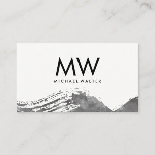 Monogram met moderne grijze Waterverf geborsteld Visitekaartje