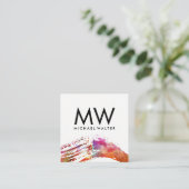 Monogram met Moderne Waterverf geborsteld Vierkante Visitekaartje (Staand voorkant)