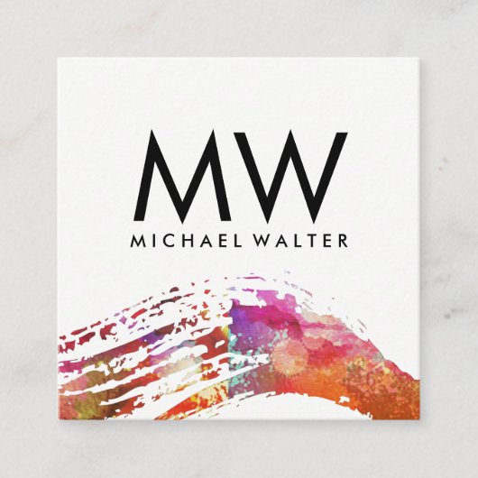 Monogram met Moderne Waterverf geborsteld Vierkante Visitekaartje (Voorkant)