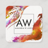 Monogram met Moderne Waterverf geborsteld Vierkante Visitekaartje (Voorkant)