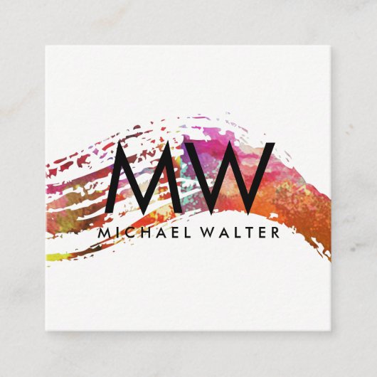 Monogram met Moderne Waterverf geborsteld Vierkante Visitekaartje (Voorkant)