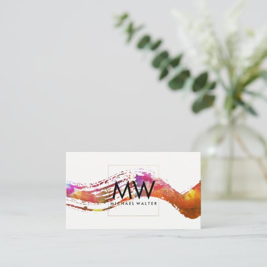 Monogram met Moderne Waterverf geborsteld Visitekaartje (Staand voorkant)