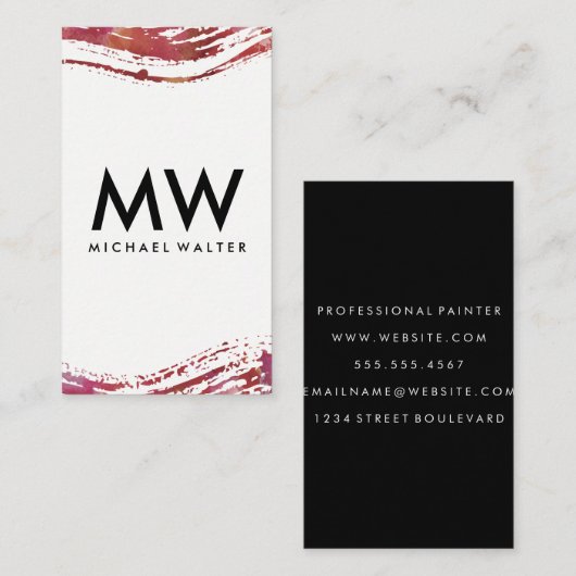 Monogram met Moderne Waterverf geborsteld Visitekaartje (Voorkant / Achterkant)