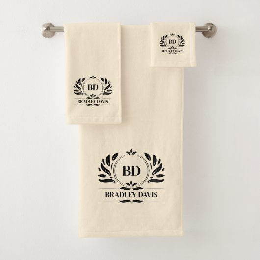 Monogram met naam crème zwart Elegant Bad Handdoek (Insitu)