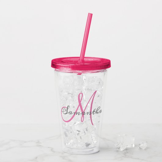 Monogram Met Naam Er Op Acryl Drinkbeker (Achterkant ijs)