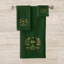 Monogram met naam groen goud elegant bad handdoek