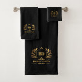 Monogram met naam Zwart Goud Elegant Bad Handdoek (Insitu)