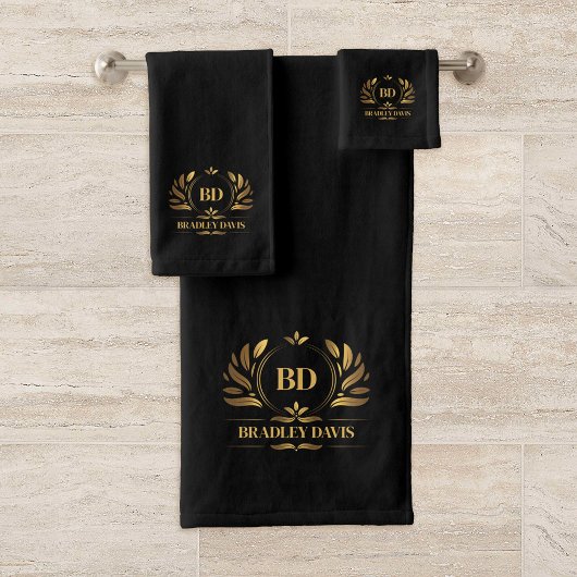 Monogram met naam Zwart Goud Elegant Bad Handdoek