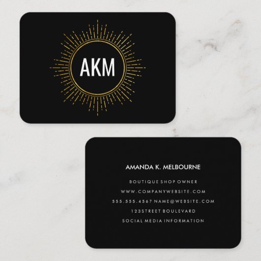 Monogram met namaak gouden verlichte elementen visitekaartje (Voorkant / Achterkant)