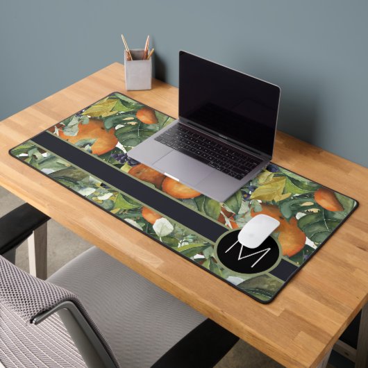 Monogram met oranje fruit- en bladontwerp bureaumat (Kantoor 2)