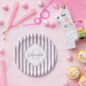 Monogram met Paarse streepjes in Shabby en naam Papieren Bordje (Feest)