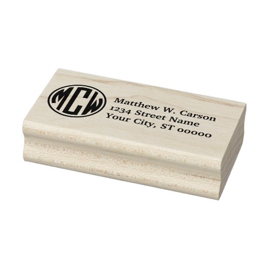 Monogram met preppe cirkel 3 initiële retouradres rubberstempel (Stempel)