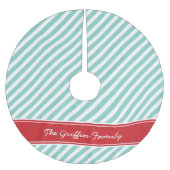 Monogram met rode en aqua preppy strepen kerstboom rok (Voorkant)