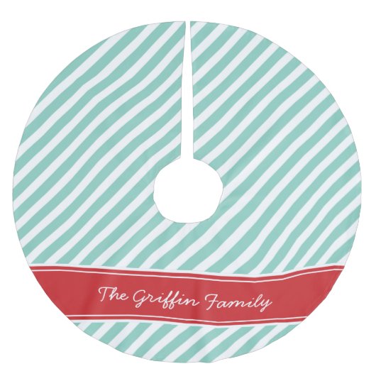 Monogram met rode en aqua preppy strepen kerstboom rok (Voorkant)