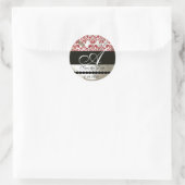 MONOGRAM MET RODE EN WITTE DAMASKKLEDING RONDE STICKER (Tas)