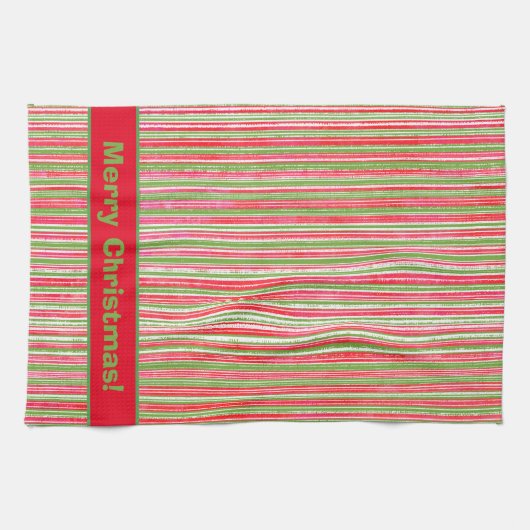 Monogram met rode, groene en witte strepen theedoek (Horizontaal)