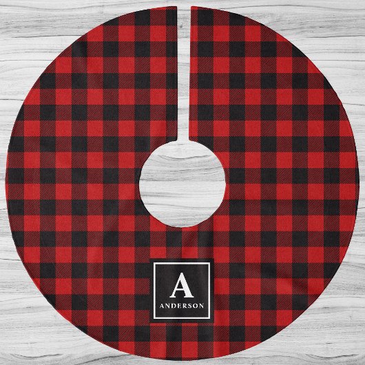 Monogram met rode of zwarte buffelplaat kerstboom rok