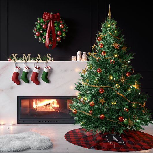 Monogram met rode of zwarte buffelplaat kerstboom rok