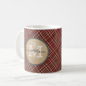 Monogram met rode speldenachtergrond koffiemok (Voorkant links)