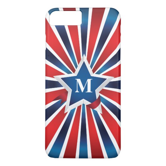 Monogram met rode, witte en blauwe strepen Case-Mate iPhone case (Achterkant)