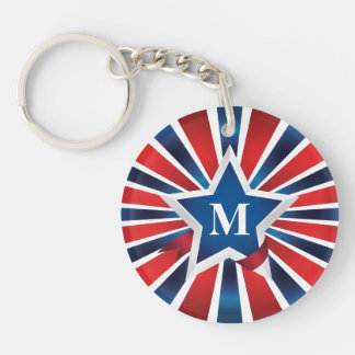 Monogram met rode, witte en blauwe strepen sleutelhanger