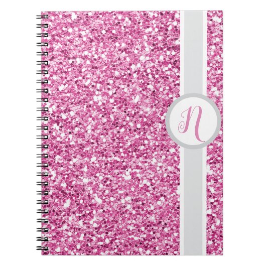 Monogram met roze glitters notitieboek (Voorkant)