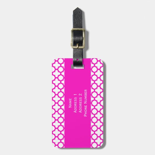 Monogram met roze Quatrefoil patroon Bagagelabel (Voorkant verticaal)