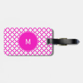 Monogram met roze Quatrefoil patroon Bagagelabel (Achterkant horizontaal)