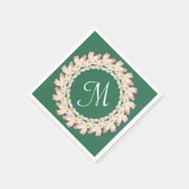 Monogram met roze rozen en waterlelies frame servet