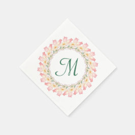 Monogram met roze rozen en waterlelies frame servet