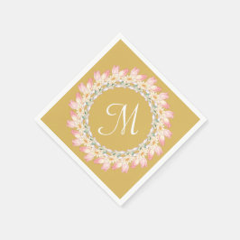 Monogram met roze rozen en waterlelies frame servetten