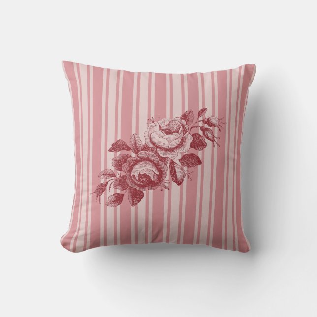  Monogram met Roze Strepen Kool Rozen Kussen (Voorkant)