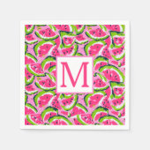 Monogram met roze watermeloenfruitsnedenpatroon servet (Voorkant)