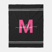 Monogram met roze zwarte scriptnaam fleece deken (Voorkant)