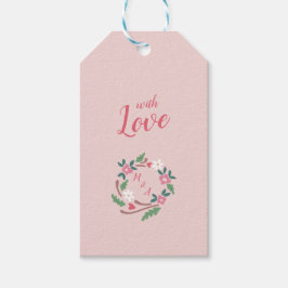 Monogram met rustieke bloemenkrans cadeaulabel