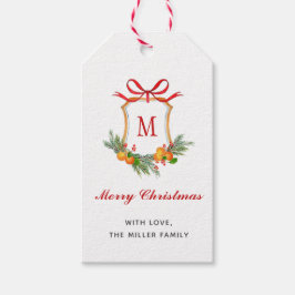 Monogram met Sinaasappels en Grieks kerstfeest Cadeaulabel