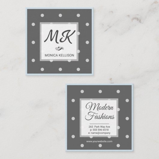 Monogram met stippen vierkante visitekaartje (Voorkant / Achterkant)