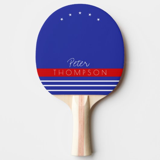 monogram met strepen op blauwe pingpong tafeltennisbatje (Voorkant)