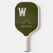 Monogram met Sunburst & naam Olijfgroen Pickleball Paddle (Achterkant)