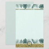 Monogram met tropische bladeren en glitter briefpapier (Voorkant / Achterkant)