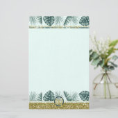 Monogram met tropische bladeren en glitter briefpapier (Staand voorkant)