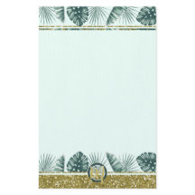 Monogram met tropische bladeren en glitter